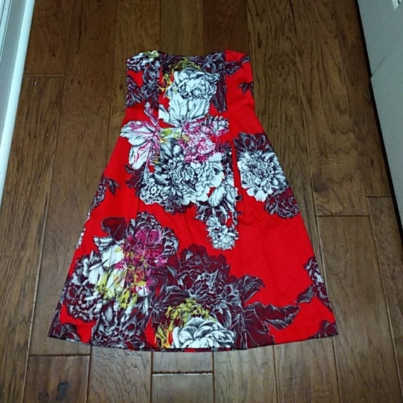 Anthropologie Leifsdottir Itoh Red Floral Strapless Mini Dress - Picture 2 of 7